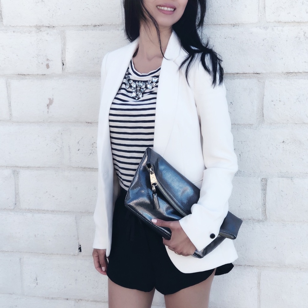 Genuine leather silver Clutch